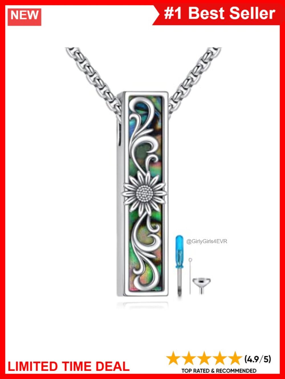 Sunflower Urn Necklace for Ashes Bar Memorial Pendant Cremation Jewelry